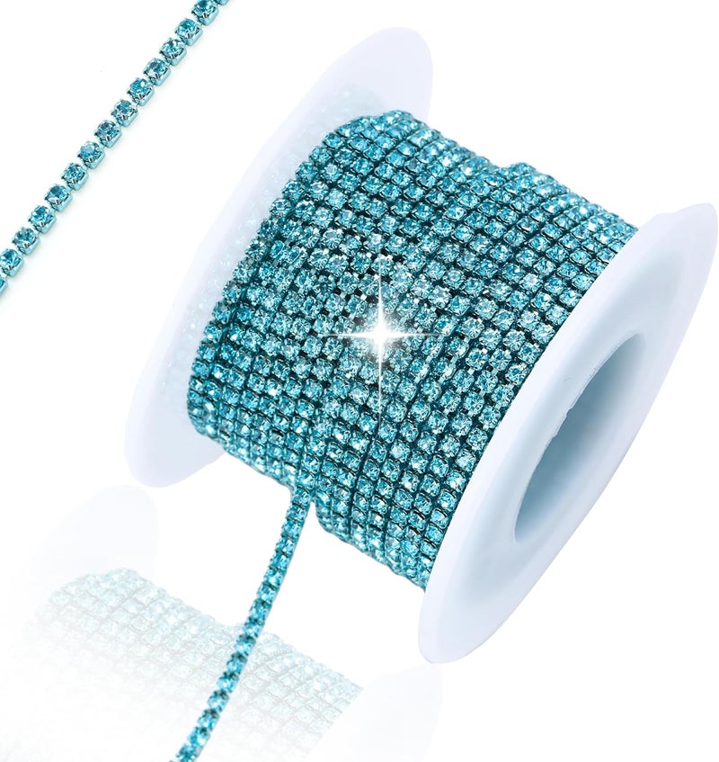 Rytenz 10 Yards 2 MM Rhinestone Chain Trim Crystal Rhinestone Close Chain Trim Shiny Rhinestone Chain for Sewing Crafts, DIY Decoration, Jewelry, Clothing, Shoes (Lake Blue, 2MM) - Image 1